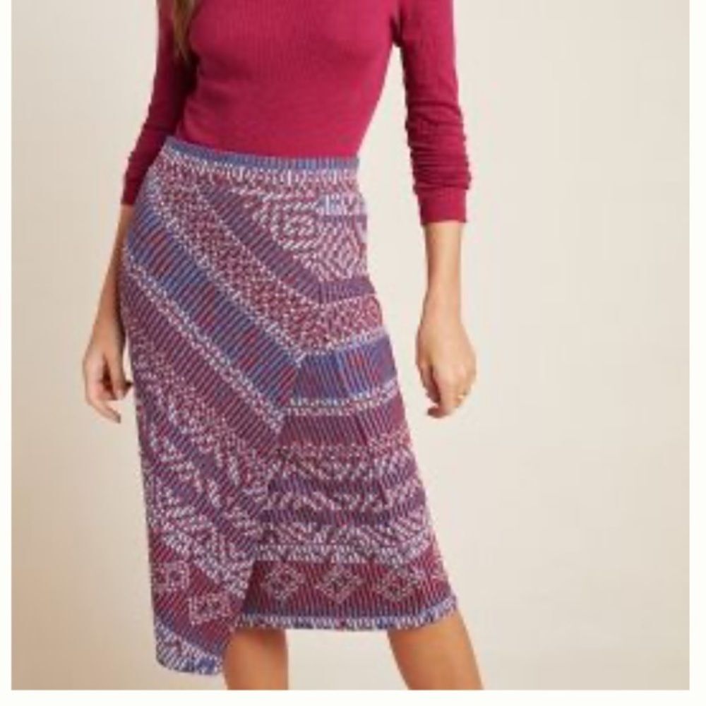 Anthropologie Maeve Carolina Bohochic Grandpacore Knit Pencil Asymmetrical Skirt